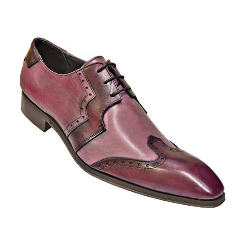 Duca Di Matiste Bordo Burgundy / Mauve Genuine Italian Calfskin Leather Modern Wingtip Shoes 1115
