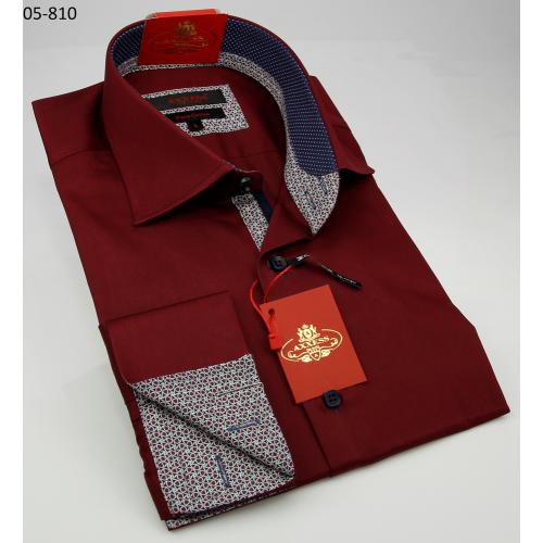 Axxess Burgundy / Navy Cotton Modern Fit Dress Shirt 05-810