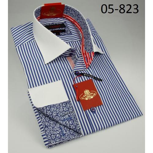 Axxess White / Blue Stripes Cotton Modern Fit Dress Shirt 05-823