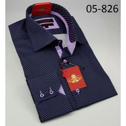 Axxess Black / Violet Cotton Modern Fit Dress Shirt 05-826