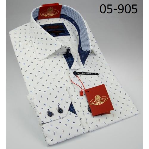 Axxess White / Blue Multi Color Tear Drop Design Cotton Modern Fit Dress Shirt 05-905