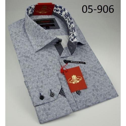 Axxess Blue With Artistic Design Cotton Modern Fit Dress Shirt 05-906