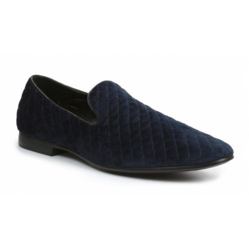Giorgio Brutini "Chatwal" Navy Blue Diamond Stitched Velvet Slip On Loafer Shoes 176273.