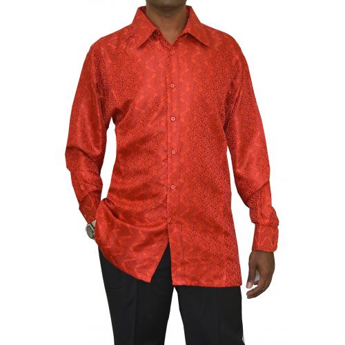Bagazio Red / Wine Embroidered Artistic Design Microfiber Casual Long Sleeves Shirt BM1161