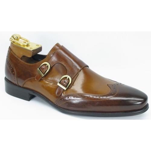 Carrucci Brown / Cognac Genuine Leather With Double Monk Straps Shoes KS099-303T.