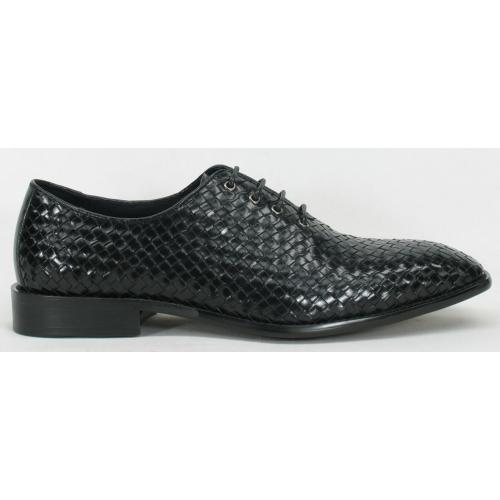 Carrucci Black Genuine Calf Skin Weave Leather Shoes KS259-13.