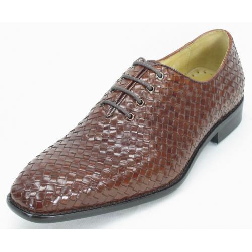 Carrucci Brown Genuine Calf Skin Weave Leather Shoes KS259-13.