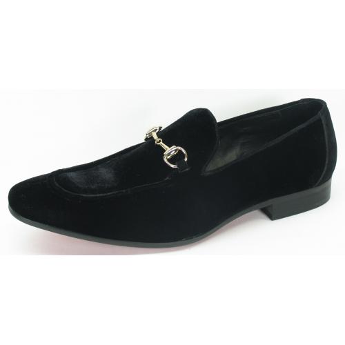 Carrucci Black Genuine Velvet Loafer Shoes With Bracelet KS308-101V.