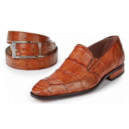 Mauri "Amber" 4673 Cognac Genuine Baby Crocodile With Heel Covered Crocodile Shoes