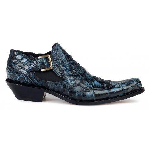 Mauri "Indigo" 44220 Black / Light Blue Genuine Alligator / Hornback Hand-Painted Shoes