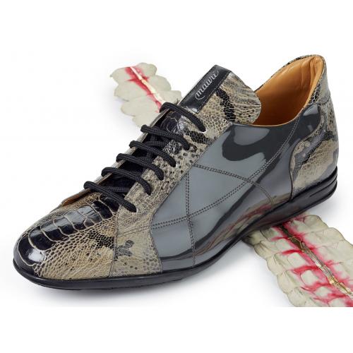 Mauri "Studio" 8662/2 Grey Genuine Ostrich Leg / Patent Casual  Sneakers