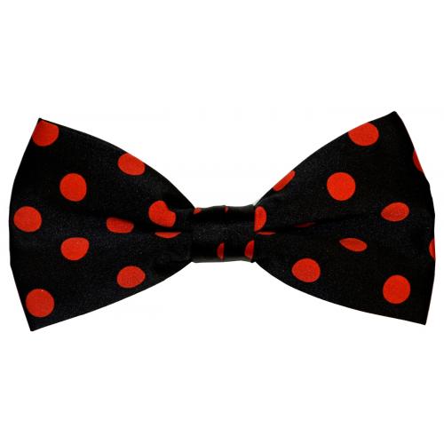 Classico Italiano Black / Red Polka Dot Design 100% Silk Bow Tie / Hanky Set BH0008