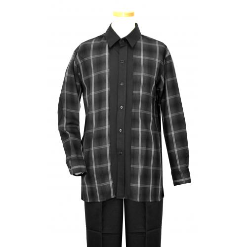 Tony Blake Medium Grey / Black / White Windowpanes Long Sleeve 2 Piece Outfit Set LS323