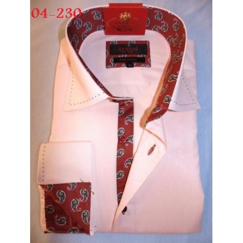 Axxess Cream / Red Handpick Stitching 100% Cotton Dress Shirt 04-230