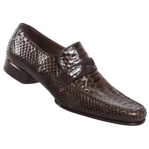 Mauri "3736" Maculated Genuine Python / Sport Rust Suede Loafer Shoes