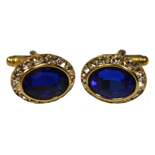 Fratello Gold Plated Oval Cufflinks Set With Blue Rhinestones CL045