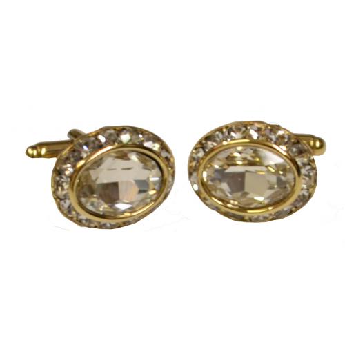 Fratello Gold Plated Oval Cufflinks Set With Clear Rhinestones CL049