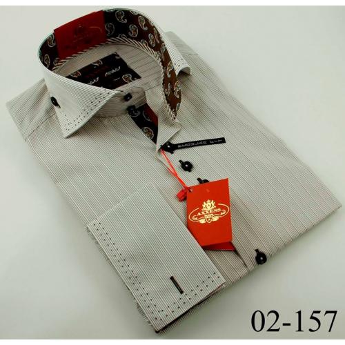 Axxess Cream / Brown Cotton Regular Dress Shirt 02-157
