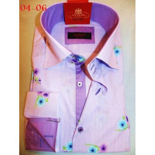 Axxess Lilac With Flowers 100% Cotton Dress Shirt 04-06