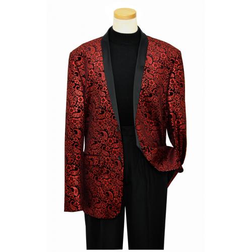 Giovanni Testi Red / Black Paisley Design Velvet Blazer With Black Satin Lapels GT2SSX-VPRINT