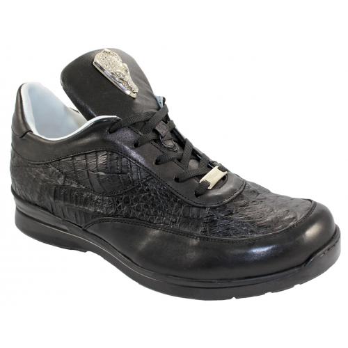 Fennix 3238 Black Genuine Hornback Crocodile / Vintage / Calf Sneakers With Eyes