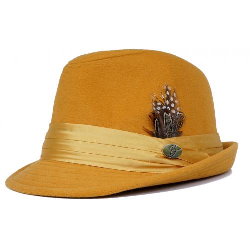 Bruno Capelo Mustard Wool Blend Fedora Dress Hat FD-208