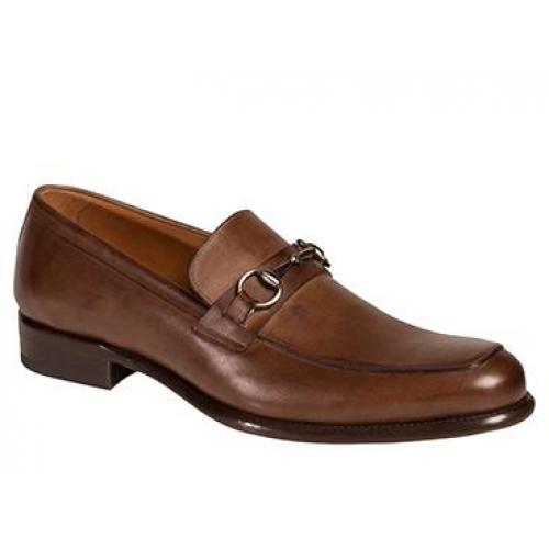 Mezlan "Worchester" Brown All-Over Rich Hand-Burnished Calfskin Classic Horde-Bit Apron Front Loafer Shoes