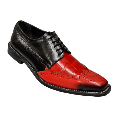 Liberty "Bruno" Red / Black Alligator Print / Soft Italian Calfskin Shoes With Hand Burnished Toe 901