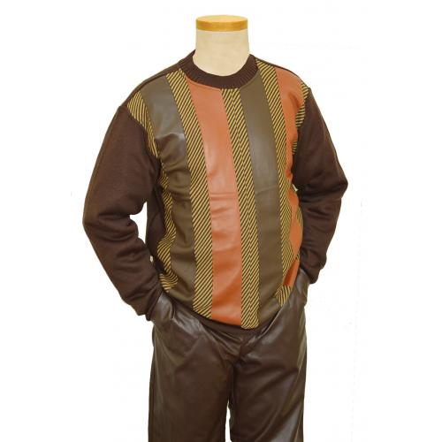 Bagazio Brown / Caramel / Beige PU Leather Pull-Over Sweater Outfit BM1657