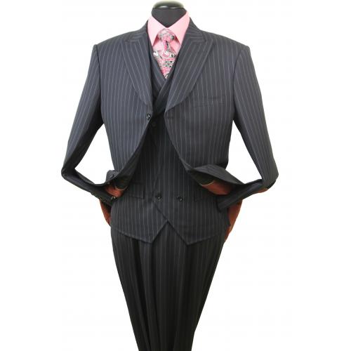 R&B S229-1 Navy with Stripes Super 150's Merino Wool Suit