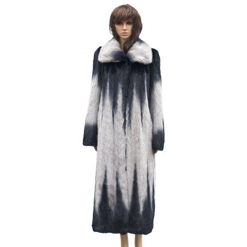 Winter Fur Ladies Full Skin Mink 7 / 8 Coat, Two Shades of Grey W59F06GRT