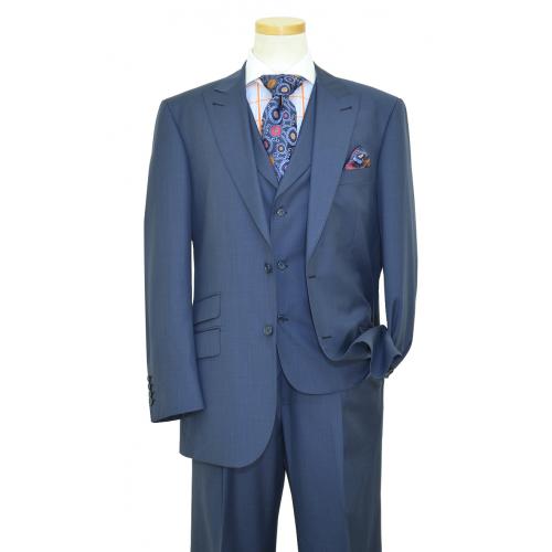 Extrema Cerulean Blue With Cerulean Blue Handpick Stitching Super 160's Cashmere / Wool Vested Wide Leg Suit 311144/5