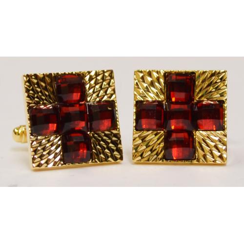 Fratello Gold Plated Square Cufflinks Set With Ruby Red Rhinestone CL043
