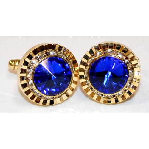 Fratello Gold Plated Round Cufflinks Set With Blue Rhinestone CL053