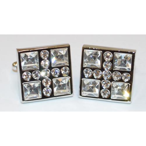 Fratello Silver Plated Square Cufflinks Set With Square And Round Clear Rhinestone CL055