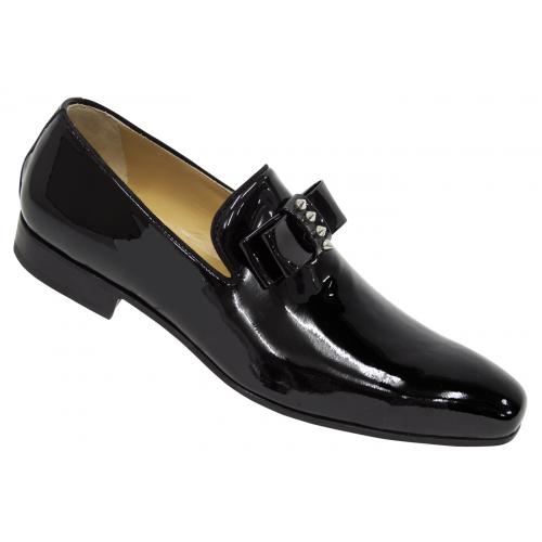 Mauri "4709" Black Genuine Patent Leather Evening Loafer Shoes