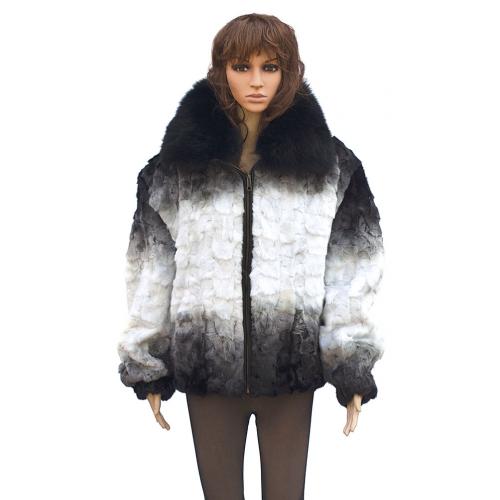 Winter Fur Ladies Black / White Diamond Mink Jacket With Fox Collar W49S05WTT