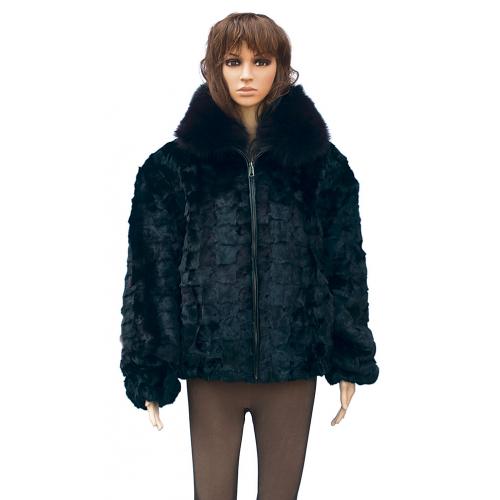 Winter Fur Ladies Black Diamond Mink Jacket With Fox Collar W49S05BK.