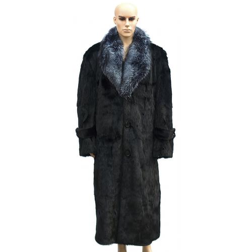 Winter Fur Black Full Skin Mink Full Length Coat With Silver Fox Collar M07F01BK.