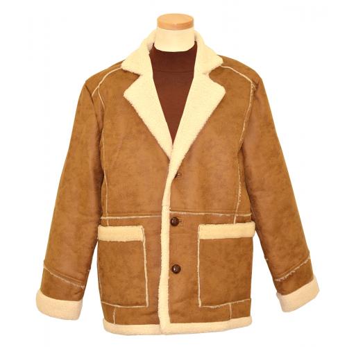 Silversilk Camel / Cream Faux Leather Coat With White Faux Lambswool Lining / Trimming 8472