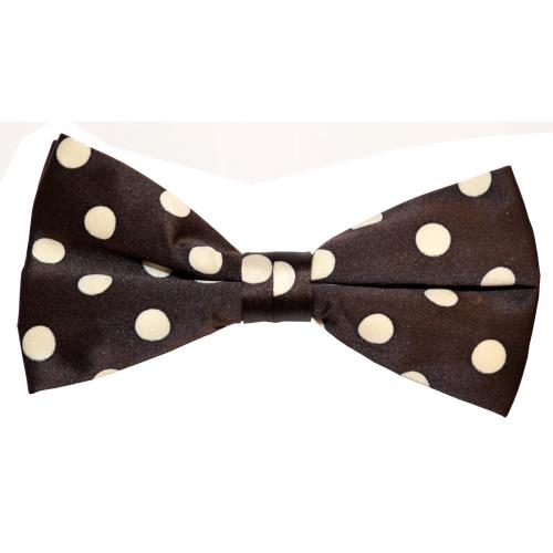 Classico Italiano Brown With Cream Polka Dots 100% Silk Bow Tie / Hanky Set BH0006