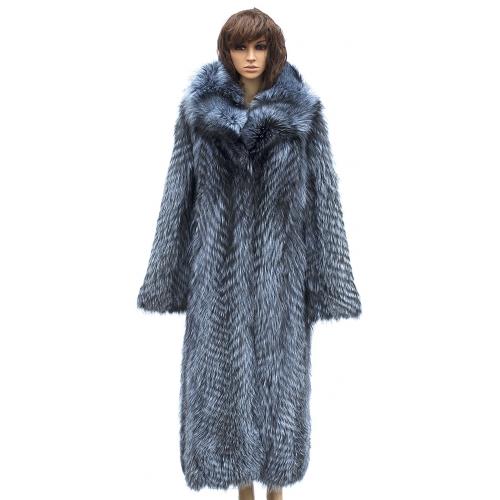 Winter Fur Chevron Fox Full Length Coat in Crystal Fox Color W11Q02CY