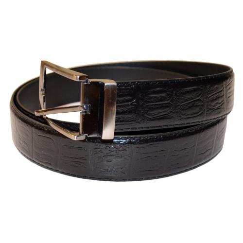 Serpi Black Alligator Print Genuine Leather Wide Width Belt FH/35