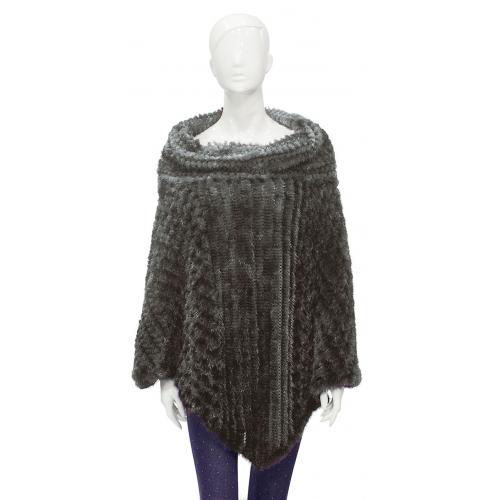 Winter Fur Ladies Grey Genuine Knitted Mink Poncho W09K21GR