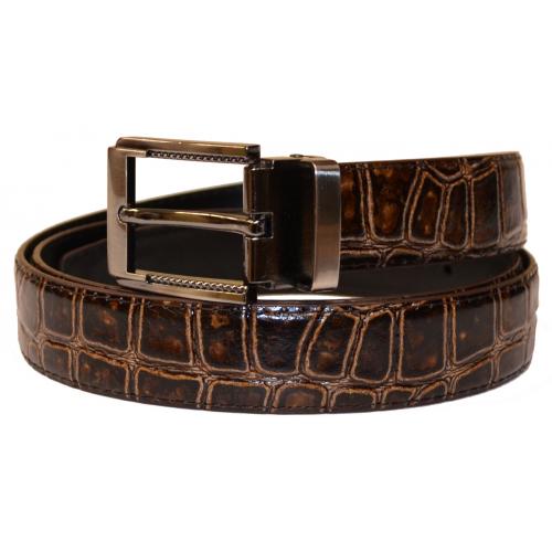 Serpi Brown Alligator Print Genuine Leather Belt F9/30