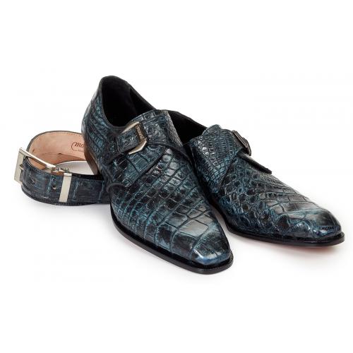 Mauri "Pompeii" 4118 Bicolore Blue - Black Genuine All-Over Body Alligator Hand Painted Dress Shoes