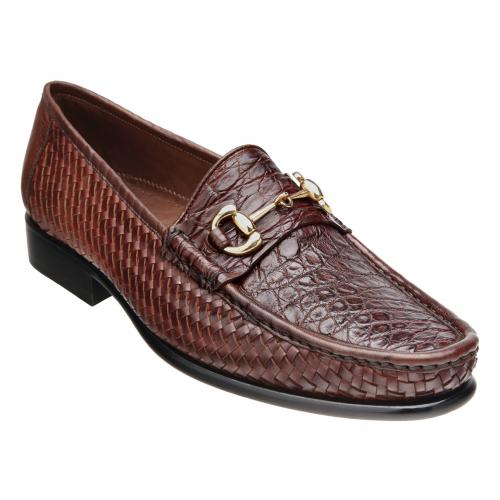 Belvedere "Beltramo" Antique Cognac Genuine Crocodile / Soft Woven Italian Calf Loafer Shoes R23