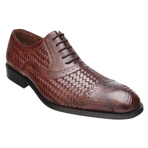 Belvedere "Pio" Antique Cognac Genuine Alligator / Soft Woven Italian Calf Oxford Shoes 24F