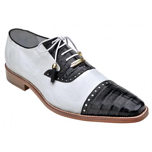 Belvedere "Dotto" Black / White Genuine Crocodile / Lizard Shoes 1621