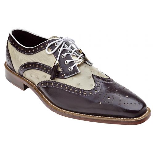 Belvedere "Danilo" Brown / Bone Genuine Ostrich / Italian Calf Shoes 1623